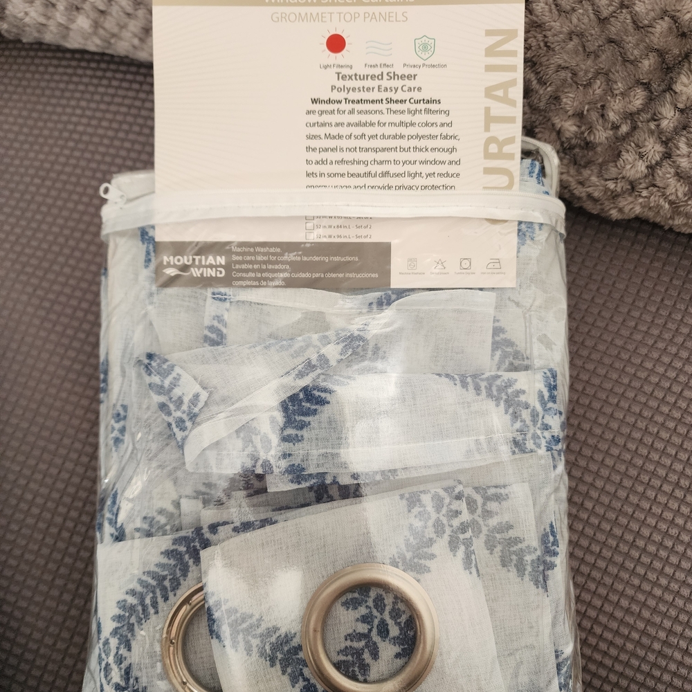 Blue Textured Sheer Curtains